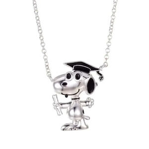 Anthropologie Silver and Black Snoopy Graduation Necklace